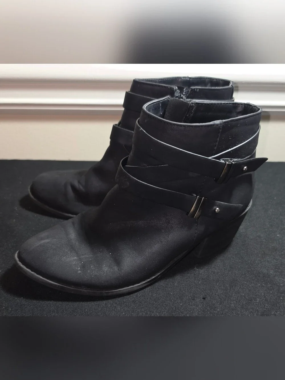 Girls' Black Ankle Booties with Wrap Strap